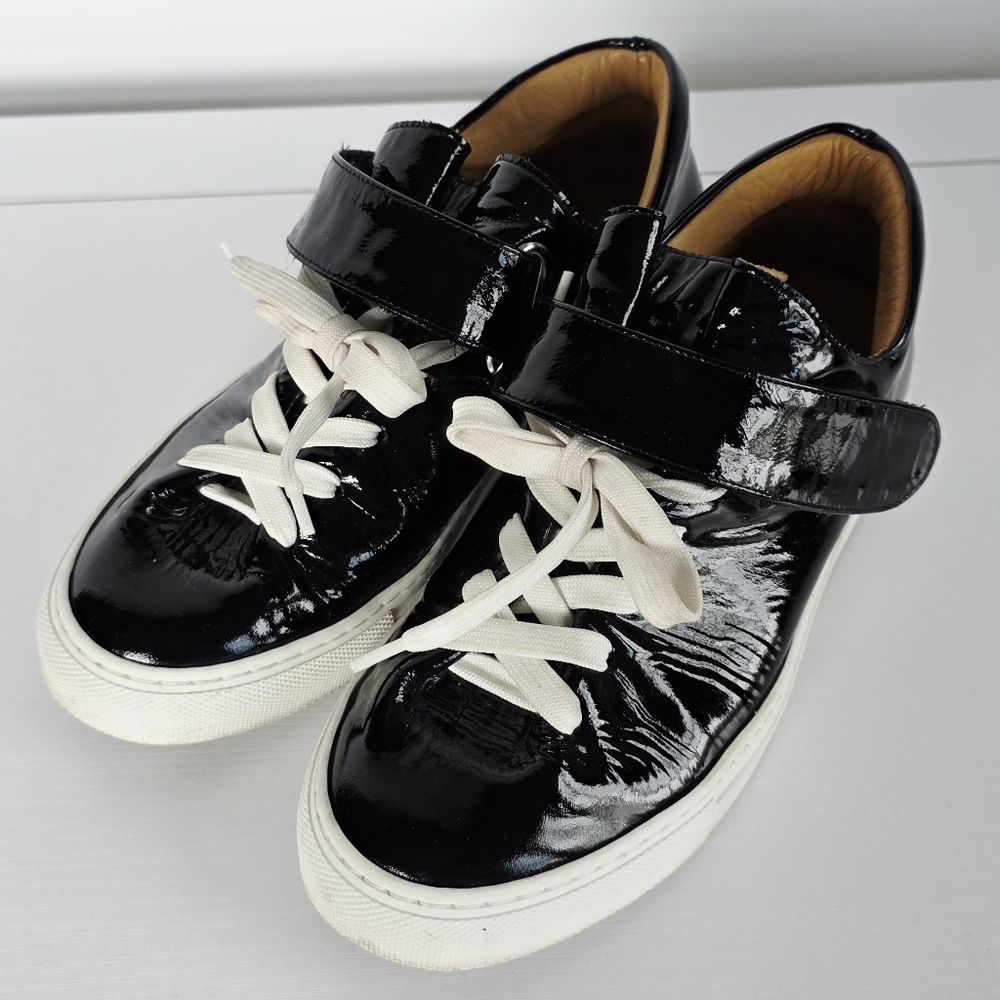 Soloviere Paris Black Patent Leather Made In Italy Women's Sneakers Size 37